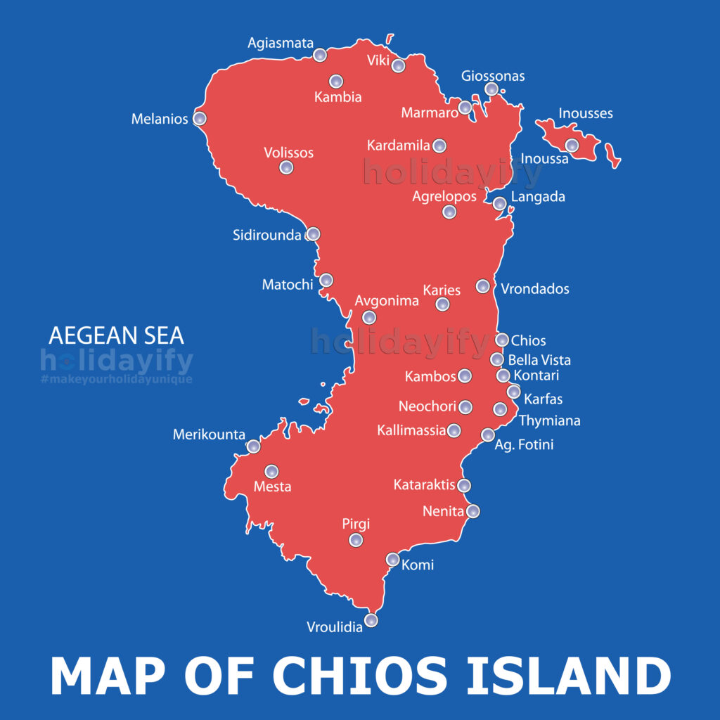 map of chios beaches villages