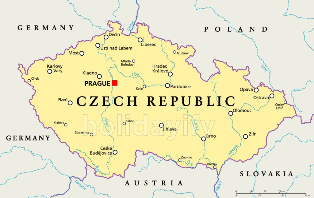czech republic map. where is prague.