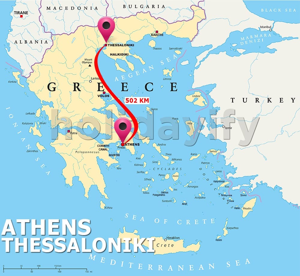 athens to thessaloniki map