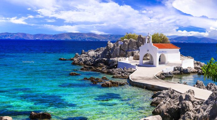 Traditionelle griechische Insel nahe der türkischen Küste: Insel Chios kirche agios isidoros insel chios