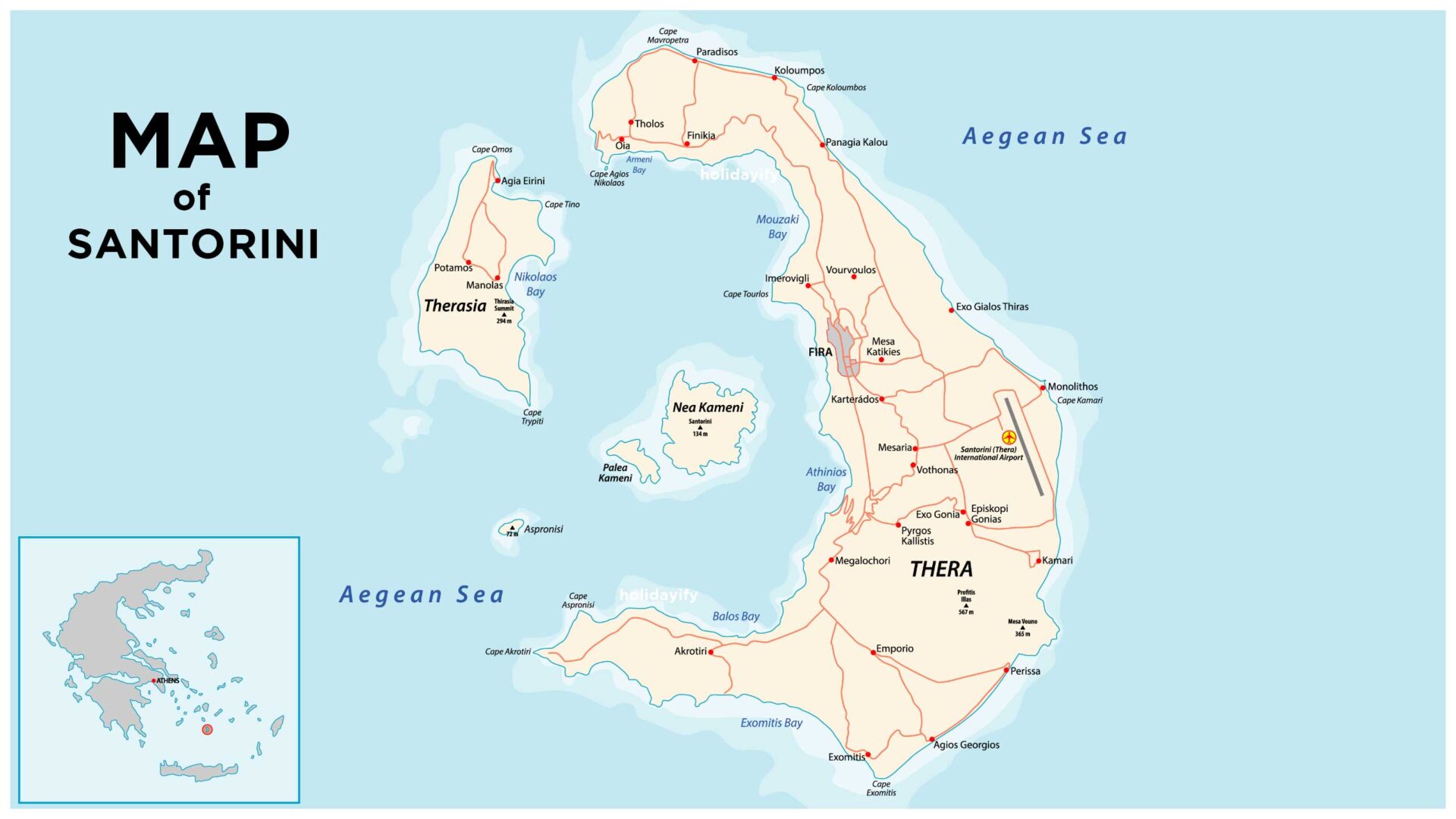 map of the Santorini greece