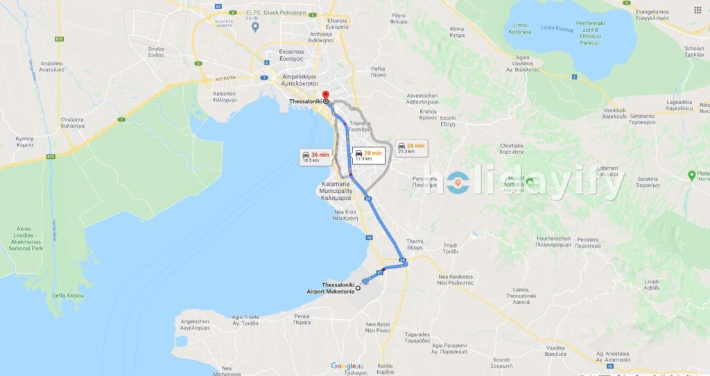 thessaloniki airport to thessaloniki map