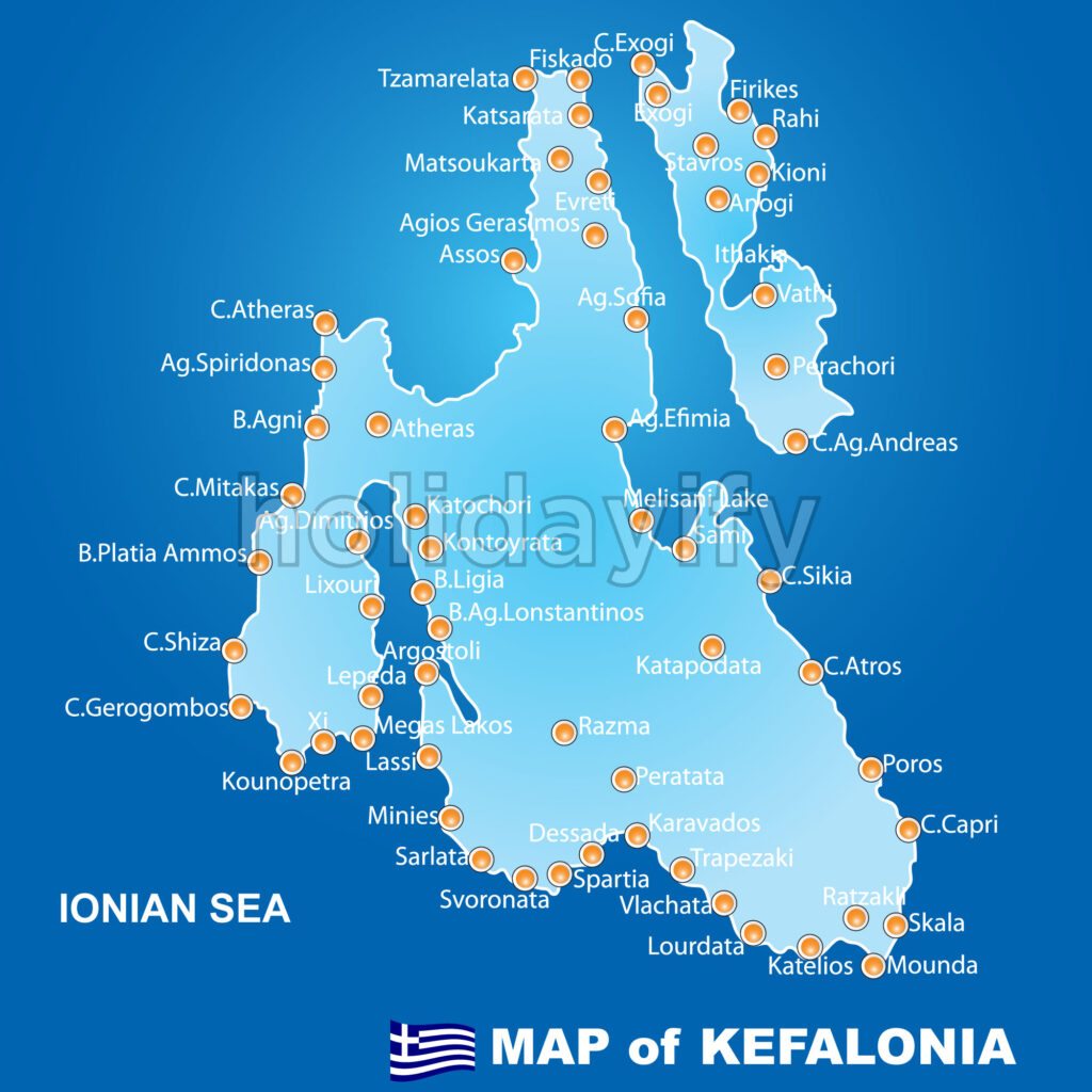greek islands map kefalonia. kefalonia island map.